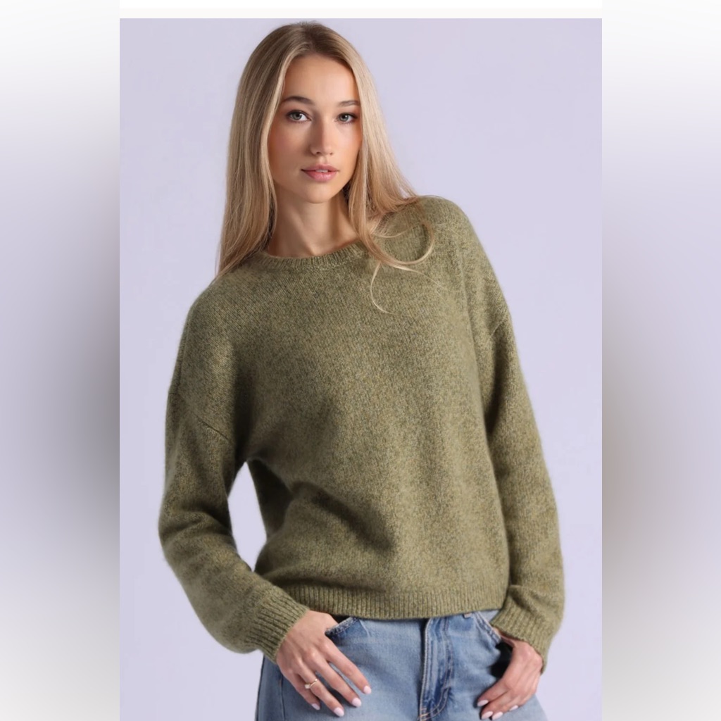 New 100% Cashmere Marled Boxy Crew Neck Minnie Rose